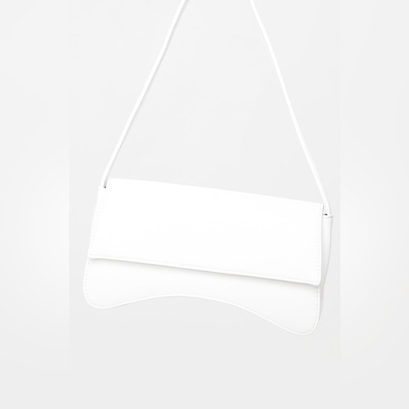 White PU Flap Over Baguette Shoulder Bag - Picture 2 of 3
